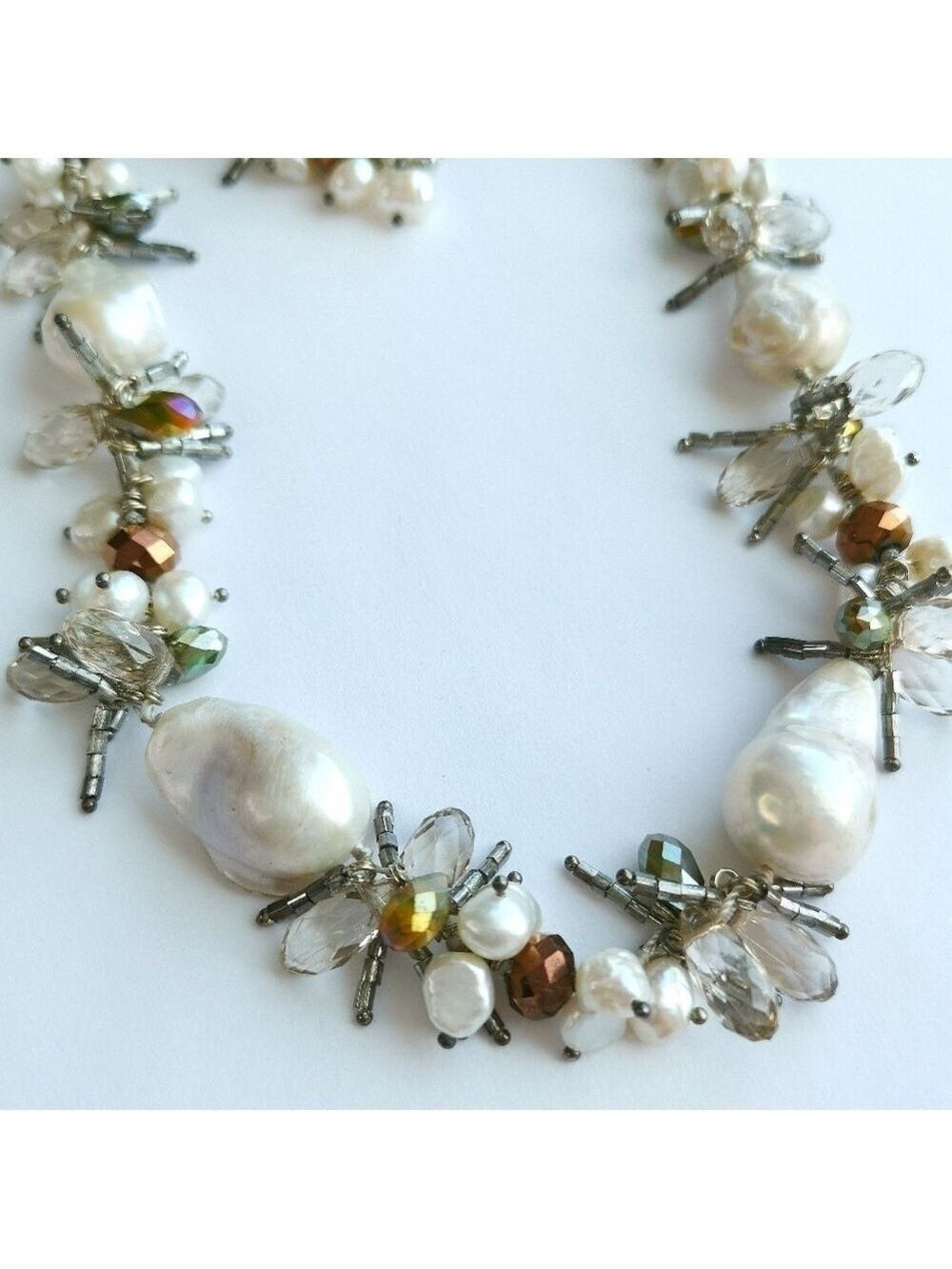 LUXURIOUS White Baroque Pearl Swarovski Crystal long short necklace